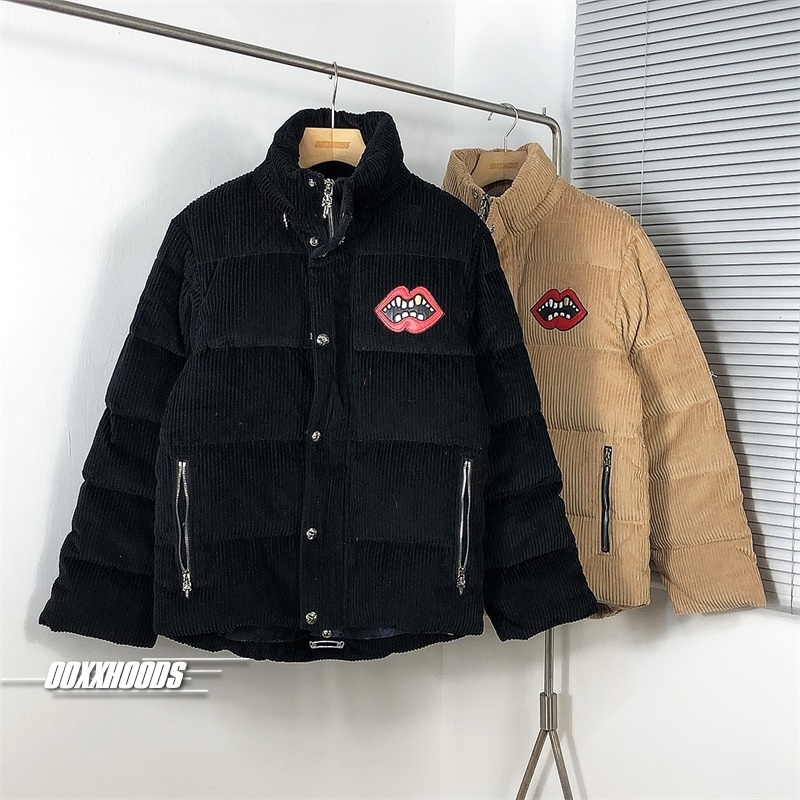 风月俏佳人俏皮搞笑十字架立体刺绣大小嘴唇灯芯绒夹棉衣保暖外套