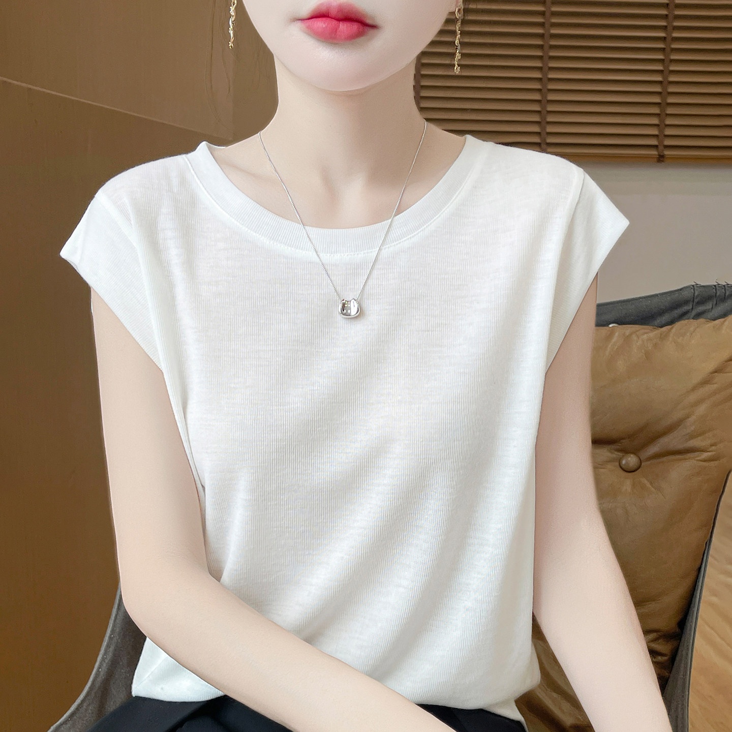 撤柜处理！夏季针织圆领小飞袖T恤女短袖背心薄款纯色内搭上衣