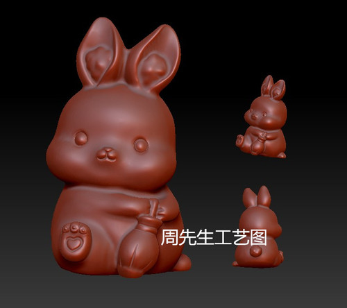 生肖兔抱瓶小兔STL立体图圆雕图三维雕刻图3D模型数据图 Q625