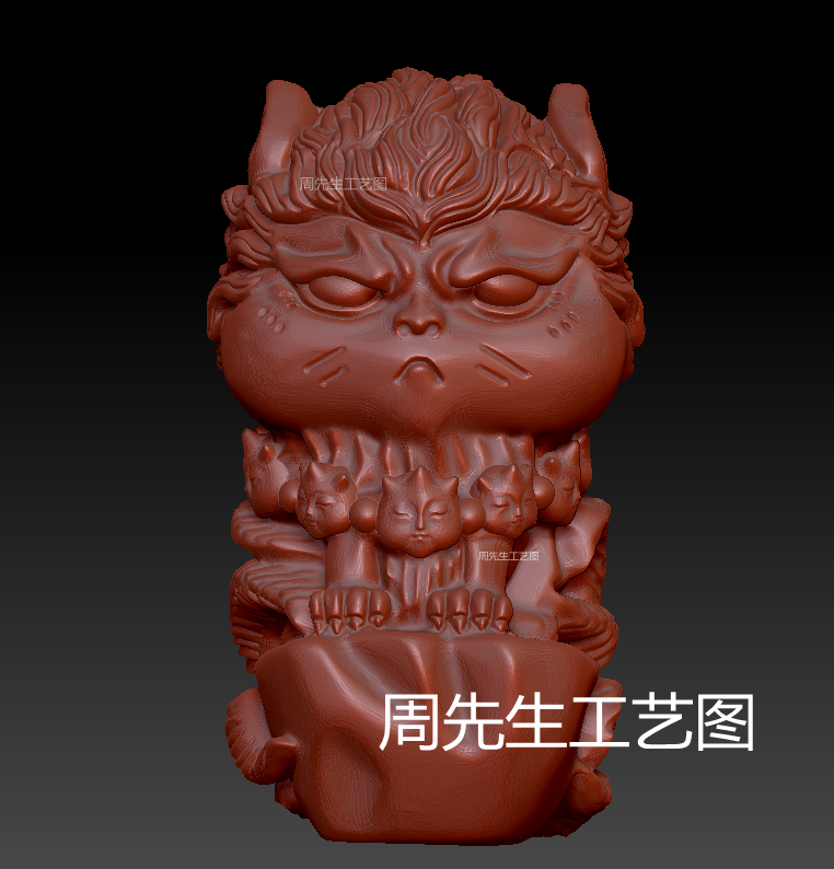 九尾猫 猫皇猫后 三维立体图圆雕图stl 电脑雕刻图 3d模型 Q550