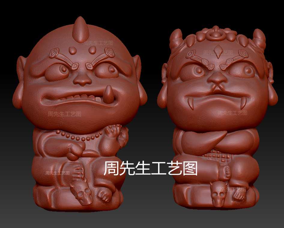 q版萌版金角银角大王三维立体图stl圆雕图3d模型电脑雕刻图 Q555