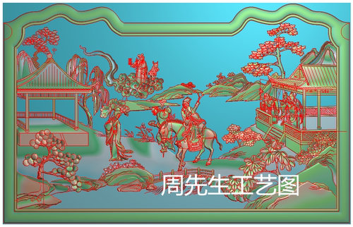 东阳风景山水人物精雕图浮雕灰度背板靠背门板电视柜屏风 AS542
