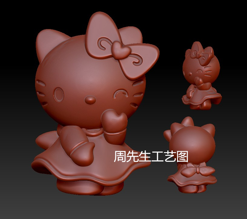 kitty猫凯蒂猫立体图圆雕图雕刻图STL文件三维模型3D打印 Q675