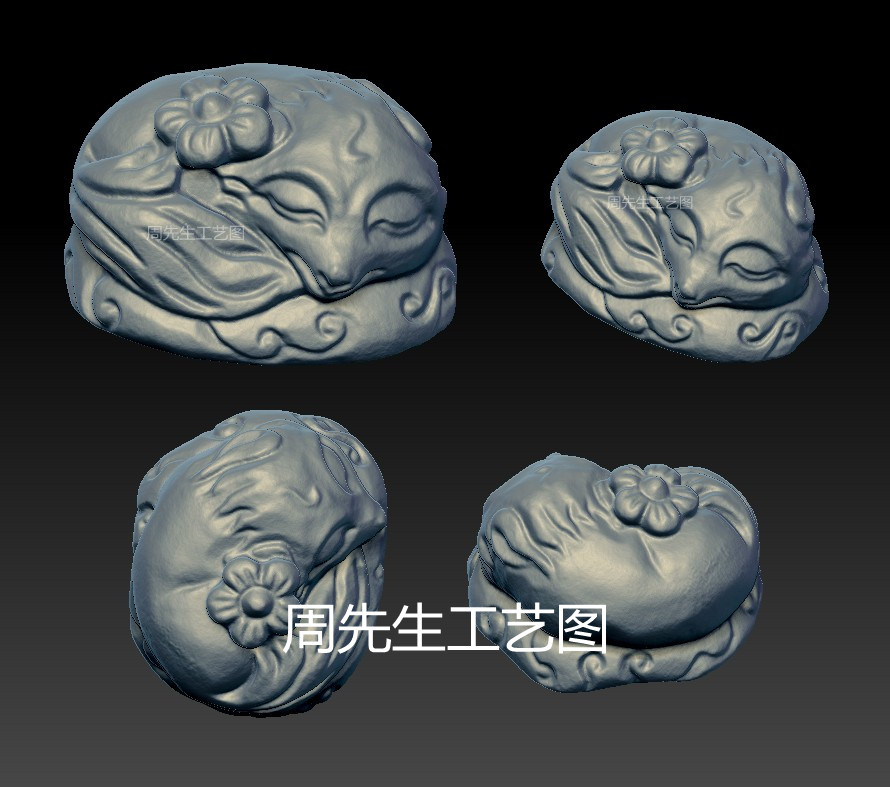 q版狐狸 3D三维立体图 萌物可爱玉石机雕stl 圆雕图3d模型 Q393