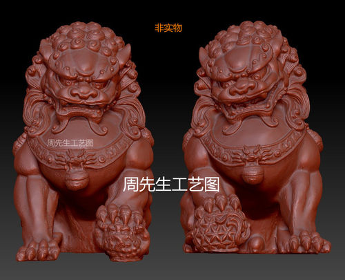 stl文件圆雕三维立体图狮子印章摆件一对石狮子雕刻机3d模型 Q436