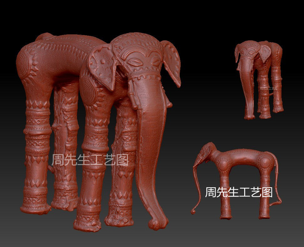 象三维立体图圆雕图图纸stl文件泰国大象小象雕刻机3d模型Q535