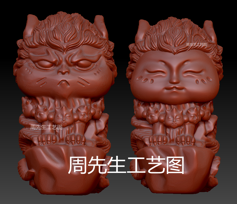 九尾猫 猫皇猫后 三维立体图圆雕图stl 电脑雕刻图 3d模型 Q550