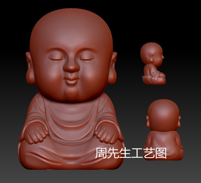 佛小佛三维立体圆雕图图纸stl文件小和尚摆件雕刻机3d模型 Q512
