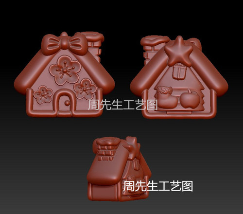 姜饼屋圣诞房子圆雕图雕刻机图纸stl三维立体图3d打印模型文件Q62