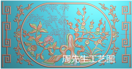 紫翔龙梅电脑精雕图浮雕刻图灰度梅兰竹菊四季花鸟门板屏风 AS501