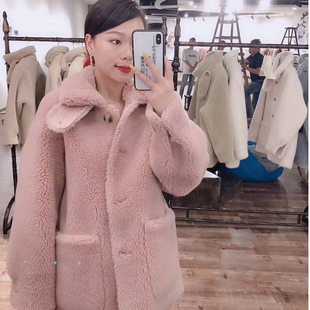 海宁女颗粒羊毛绒羊剪绒安娜短款宽松反季皮草暖外套清仓特价