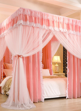 家用欧式双层蚊帐床帘一体式带支架1.8m帐莎1.5米2公主风遮光床幔