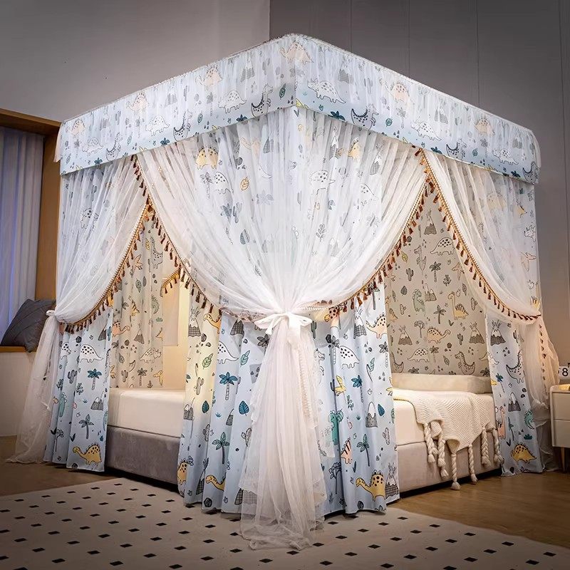 双层蚊帐带防尘顶公主系遮光挡风床帘加厚床幔隐私落地带钢管支架