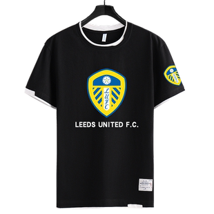 利兹联队服短袖T恤衫男女休闲运动贝尔萨足球迷服假两件半袖夏装