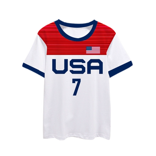 2024美国男篮国家队USA篮球衣服杜兰特速干短袖T恤衫男女冰丝半袖