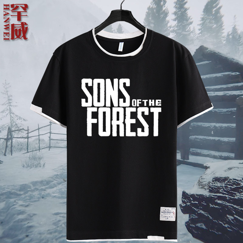 steam森林之子游戏森林2假两件短袖t恤衫男女学生拼接纯棉半袖体