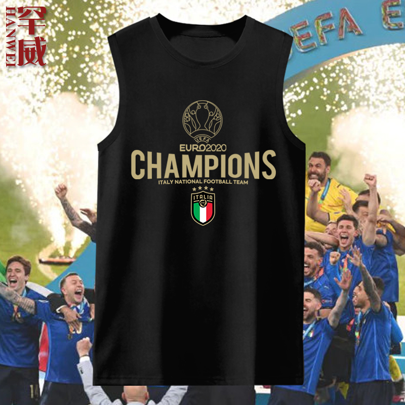 意大利队服欧洲杯夺冠纪念蓝衣军团足球迷服纯棉背心男无袖T恤衫-封面