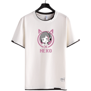 NEKO猫音乐世界Cytus2电子音乐周边短袖T恤衫男士假两件衣服半袖