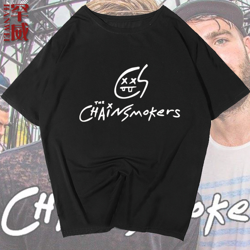 The Chainsmokers纯棉短袖T恤衫男女Roses双人电音DJ烟鬼乐队半袖