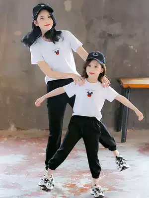 Parent-child Women foreign style set 2021 women's clothing Korean summer short sleeve T-shirt sports two-piece set tide