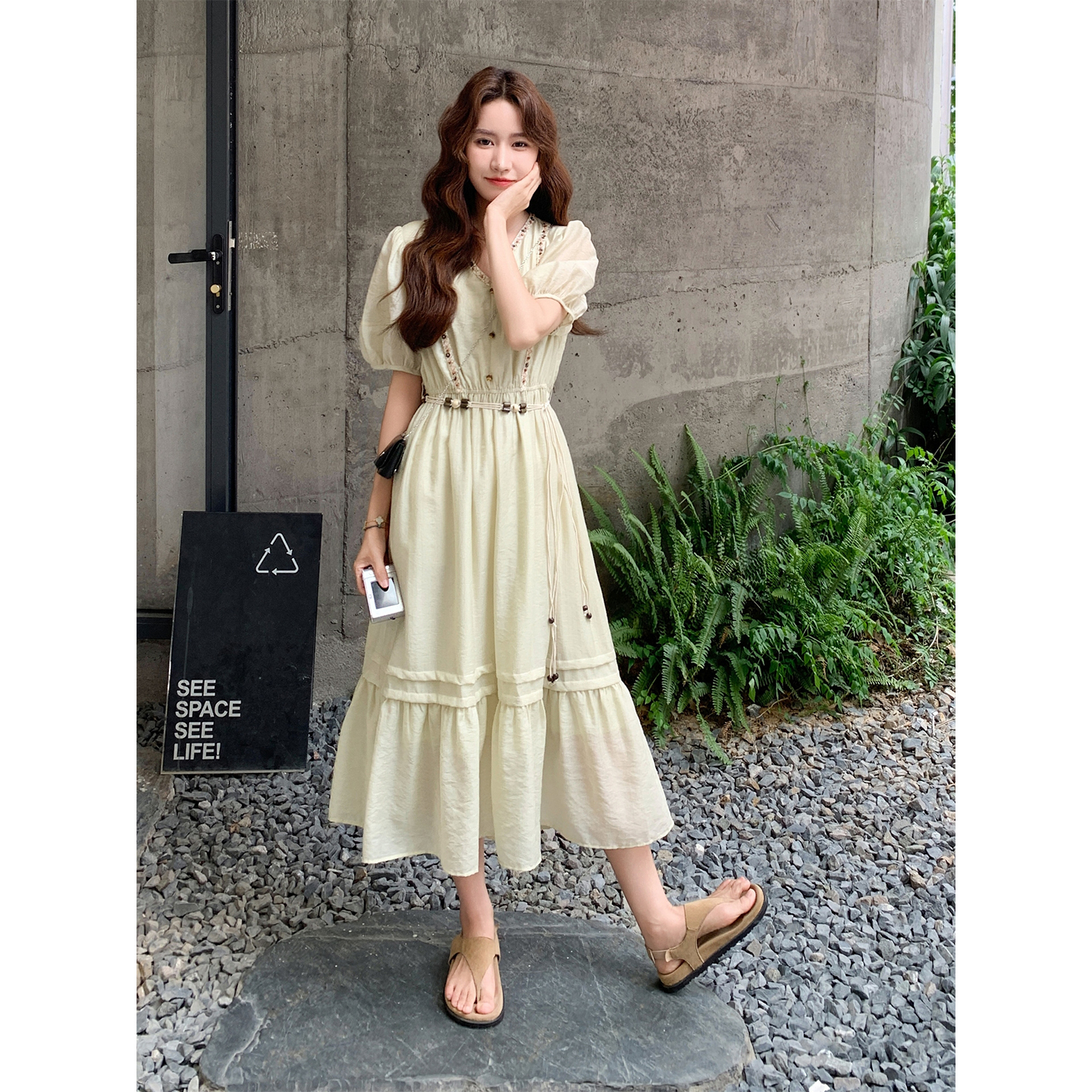 拉夏贝尔法式V领连衣裙女