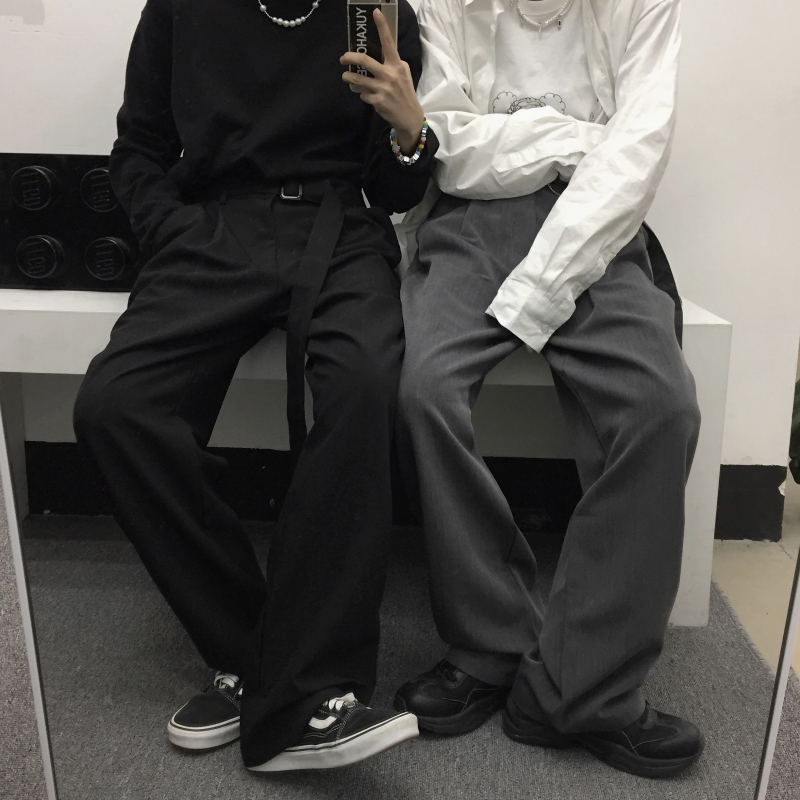 ~2021 Korean ins versatile classic retro straight belt casual trousers men's and women's trousers