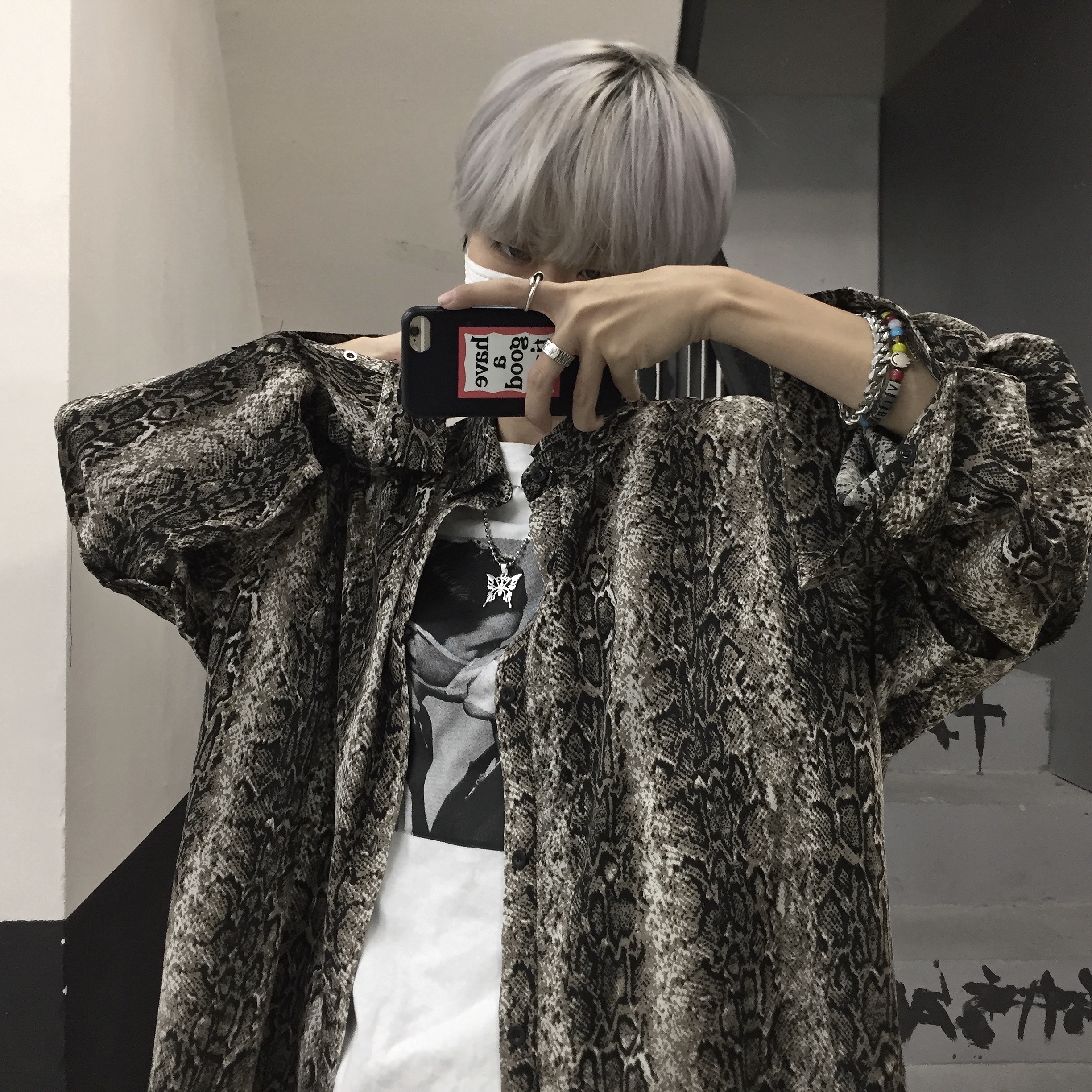 ~2021 Korean ins retro snake loose design two long sleeve shirts for men and women