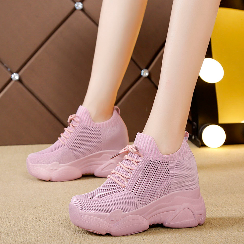 网红粉色内增高老爹新款透气鞋子