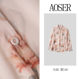 印花 AOSER 刺绣POLO领衬衫 立领衬衣芭蕾风休闲花朵长袖 薄款
