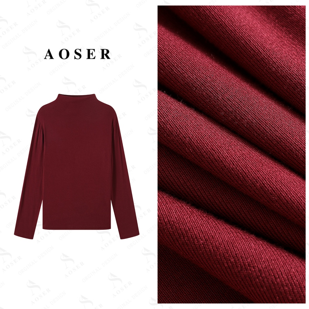 AOSER女士休闲百搭常规极简风长袖立领T恤打底衫时尚女装3301