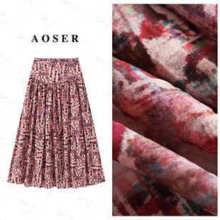 AOSER 大摆裙图腾高腰印花显瘦半身裙碎花裙子高质感穿搭5969