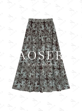 AOSER新款时尚气质百搭休闲日常遮胯显瘦复古印花半身裙0701
