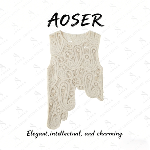 AOSER气质新款 上衣女装 时尚 百搭936 设计感纯色镂空不规则针织衫