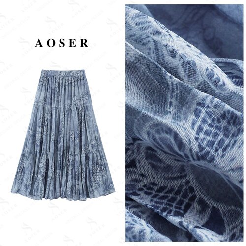AOSER春夏高腰A字印花半身裙