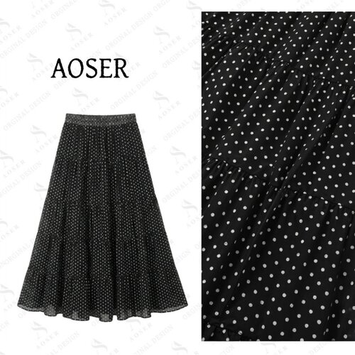 AOSER时尚百搭复古女装波点高腰A字半身大摆长裙630