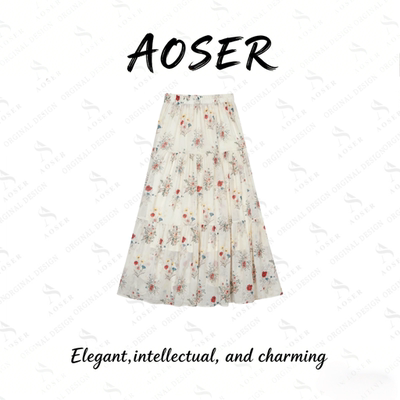 AOSER时尚气质休闲轻奢感温柔风大摆A字女装半身裙5026