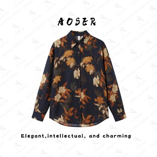 日常休闲风801 AOSER时尚 衬衫 长袖 宽松显瘦百搭印花显高女装
