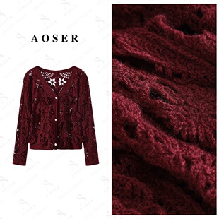 百搭提花毛针织衫 镂空长袖 2530 小香风针织女装 AOSER常规款