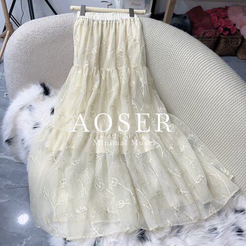 AOSER时尚气质休闲轻奢感显瘦百搭大摆A字女装半身裙9828