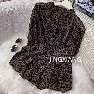 衬衫 宽松显瘦百搭轻奢豹纹长袖 日常休闲风3618 时尚 AOSER