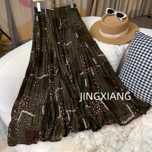 AOSER时尚 百搭显瘦复古感高腰A字碎花大摆半身裙2666