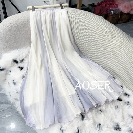AOSER 新款气质高腰显瘦百搭飘逸大摆仙女风半身裙仙气日常9812