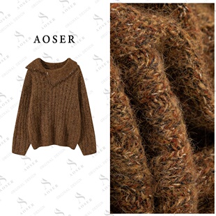 女装 套头针织衫 2619 宽松百搭网红显瘦翻领镶钻款 AOSER时尚