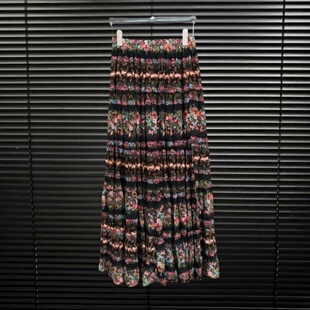 百搭简约大摆A字半身裙日常休闲881 AOSER宽松显瘦黑色碎花时尚