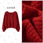 时尚 百搭潮流气质休闲宽松V领厚款 毛针织衫 AOSER冬季 女装 25115