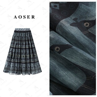 AOSER复古印花民族风高腰时尚 半身裙2619 百搭女装
