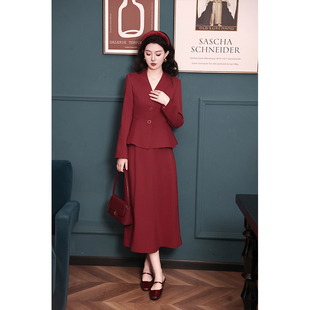 红色佳人~复古红色新娘结婚订婚平时可穿回门敬酒服春秋女装套装