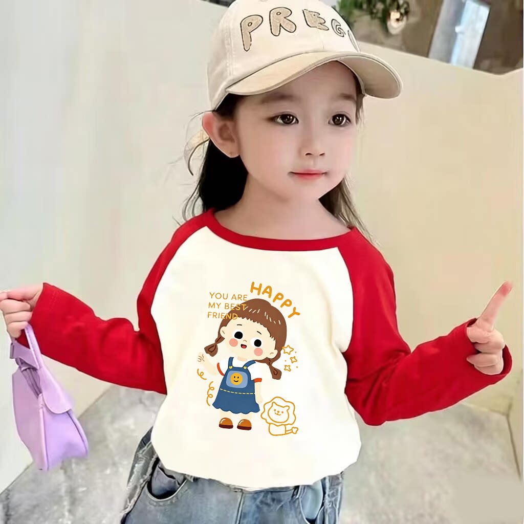 女童t恤纯棉长袖儿童春秋插肩