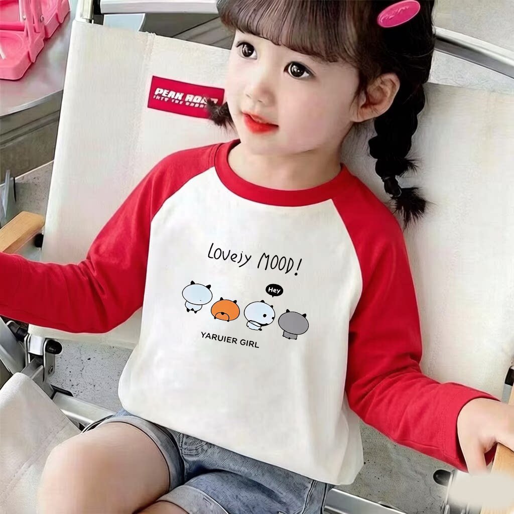 女童印花插肩纯棉长袖T恤2026