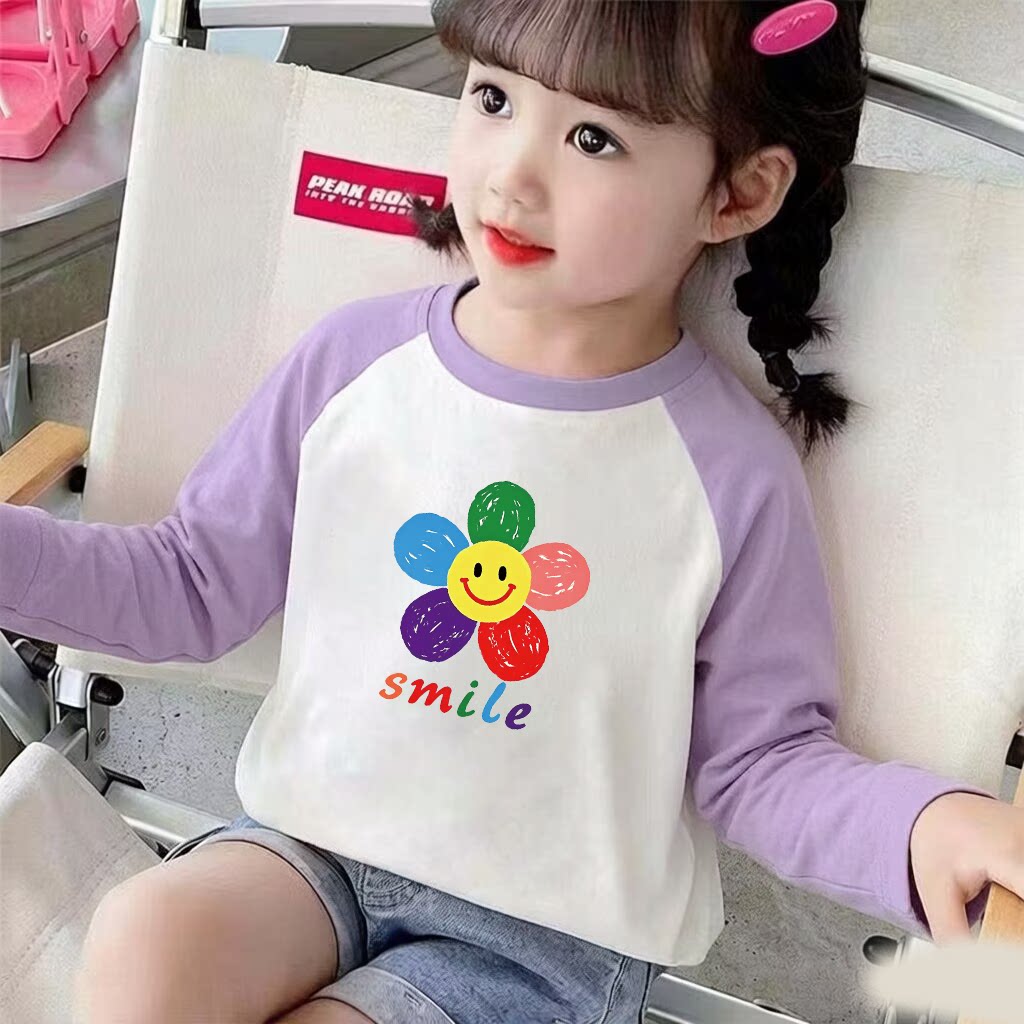 宝宝100%纯棉长袖T恤秋装儿童衣服女宝宝插肩上衣春秋薄款打底衫